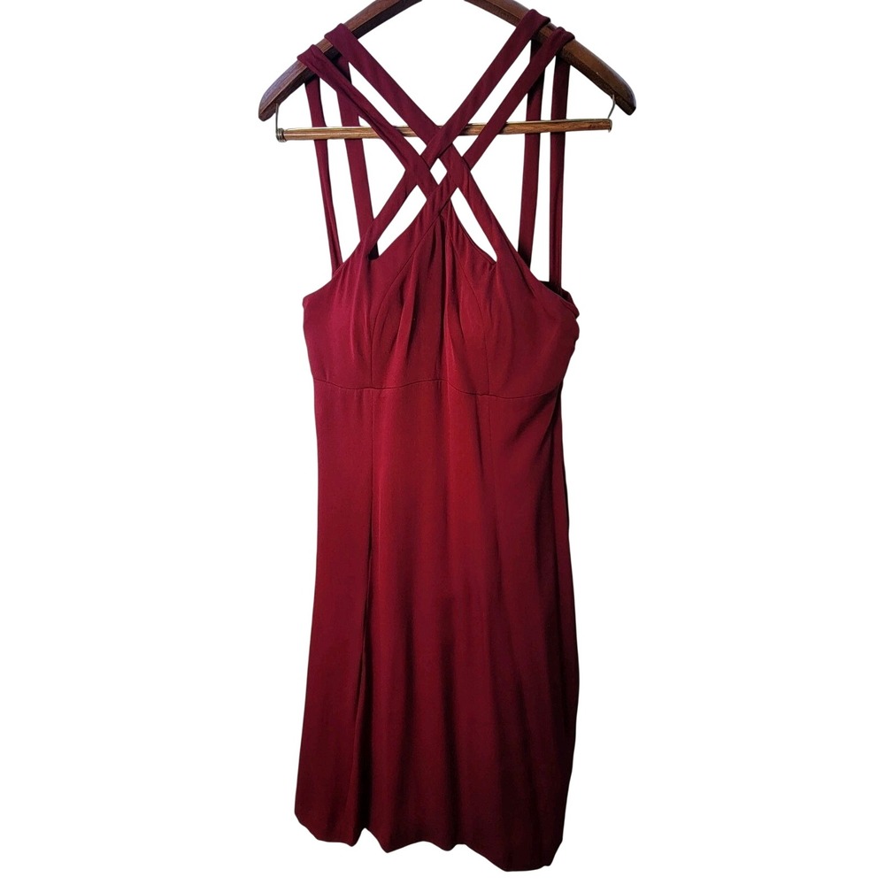 J. Peterman Halter Dress Womens 8 Burgundy Red Excellent Strappy Crisscross Back